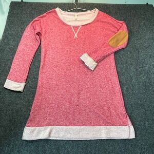My Beloved Tunic Sweatshirt Womens M Red Marl Elbow Patches Cozy Layer Longline